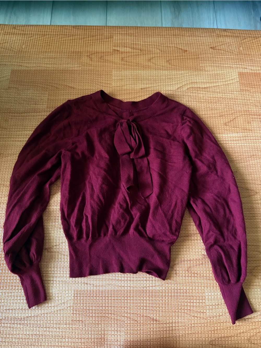 Wine/Burgundy tie bow Long Sleeve Knit Top